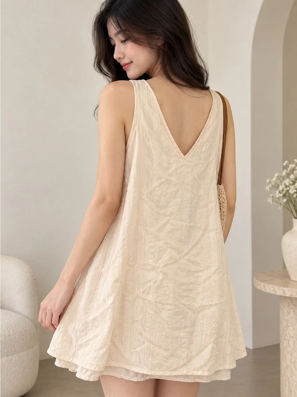 SHEIN Cream Crochet Lace Sleeveless Dress Size M